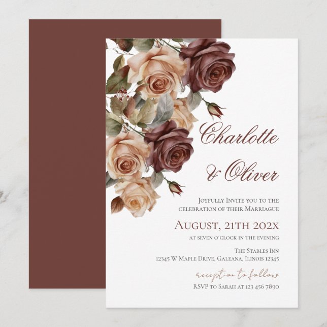 Invitation de mariage florale élégante (Devant / Derrière)