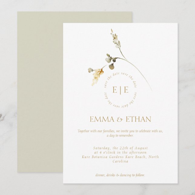 Invitation de mariage florale élégante (Devant / Derrière)