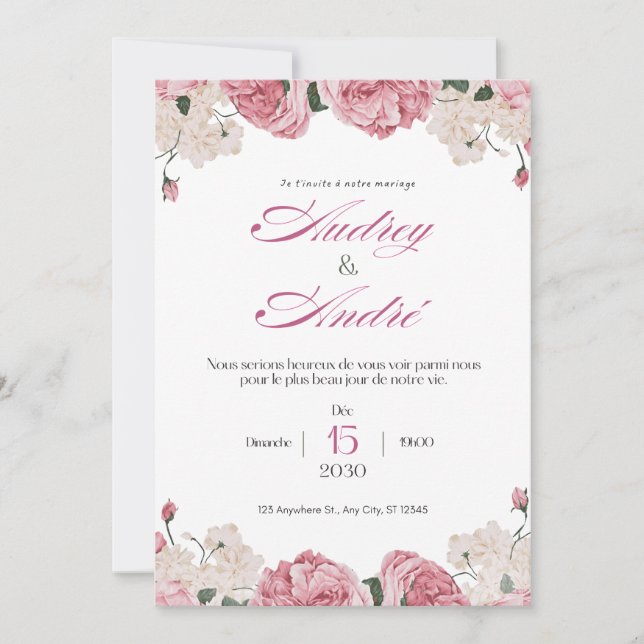 Invitation de mariage florale élégante (Devant)
