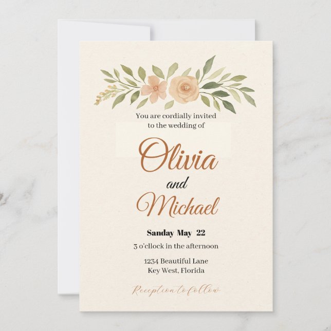 Invitation de mariage florale élégante (Devant)