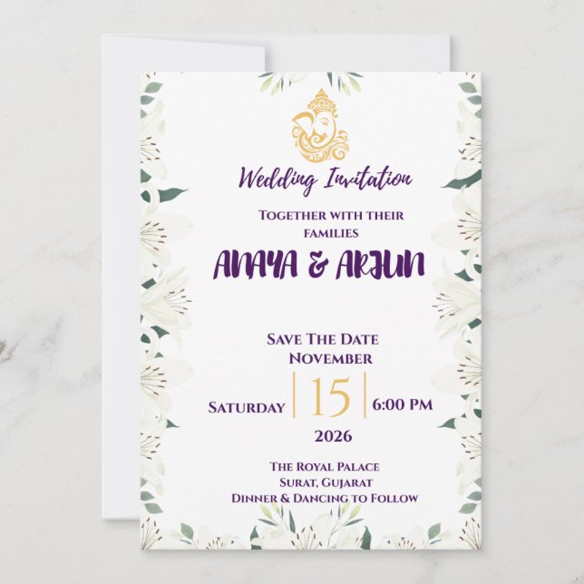 Invitation de mariage florale élégante (Devant)