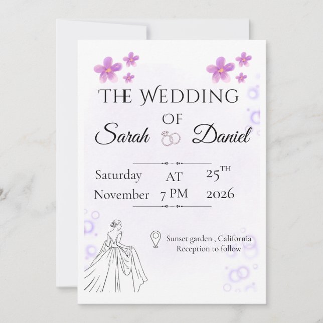 Invitation de mariage florale élégante (Devant)