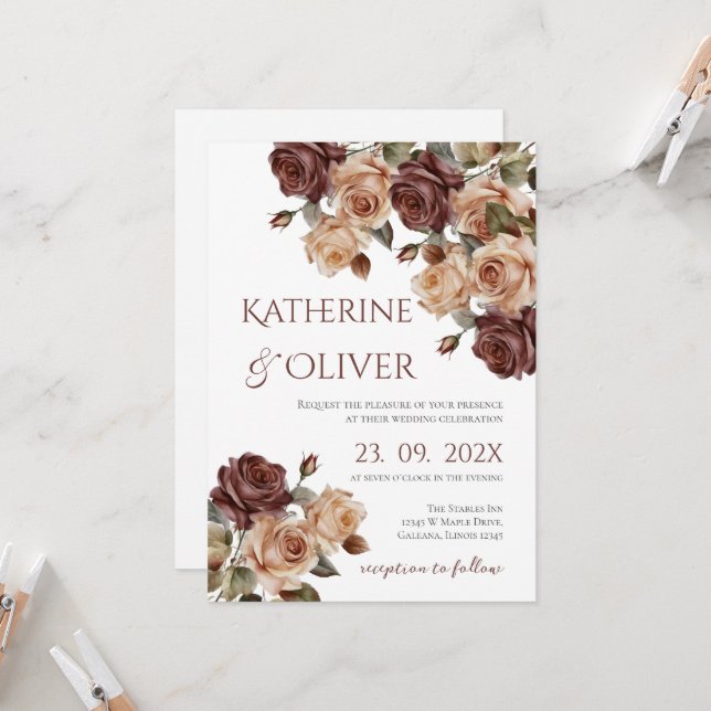 Invitation de mariage florale élégante (Devant/Arrière en situation)