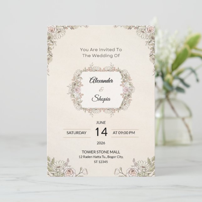 Invitation de mariage florale élégante (Debout devant)