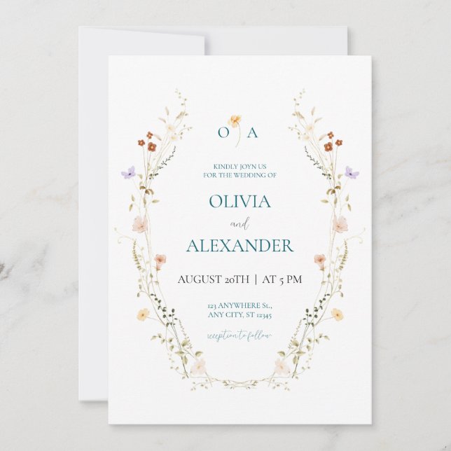 Invitation de mariage florale élégante (Devant)