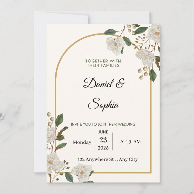 Invitation de mariage florale élégante (Devant)