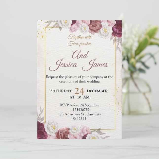 Invitation de mariage florale élégante Carte moder (Debout devant)