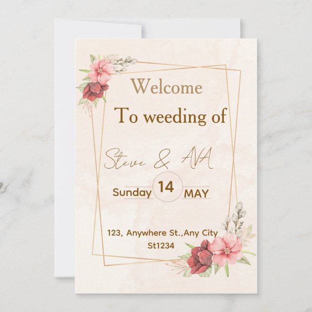 Invitation de mariage florale élégante, Co pastel  (Devant)