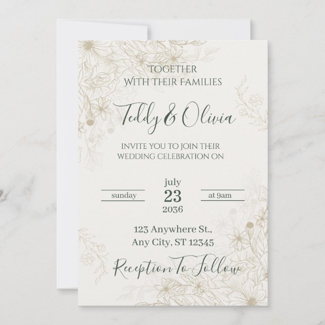 Invitation de mariage florale élégante en or (Devant)
