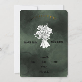 Invitation de mariage florale élégante verte émera