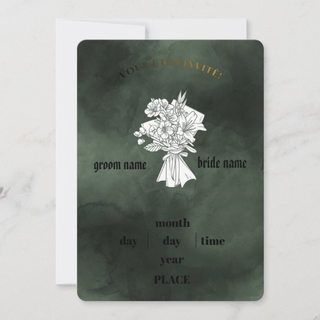 Invitation de mariage florale élégante verte émera (Devant)