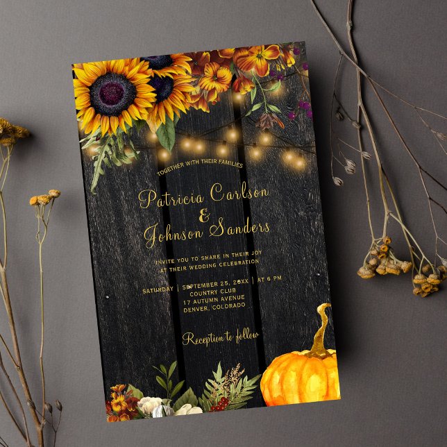 Invitation de mariage florale en bois pour l'autom (Créateur téléchargé)