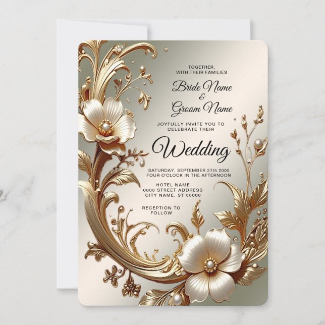 Invitation de mariage florale en or (Devant)