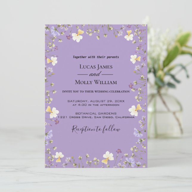 Invitation de mariage florale estivale à fleur sau (Debout devant)
