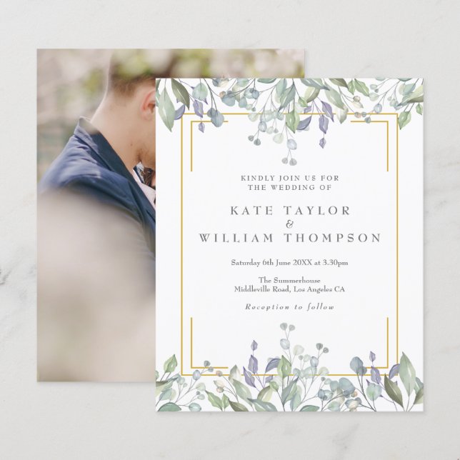 Invitation de mariage florale et végétale à petit  (Devant / Derrière)