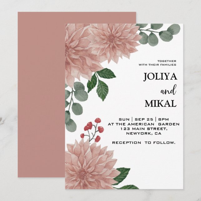 Invitation de mariage florale eucalyptus aquarelle (Devant / Derrière)