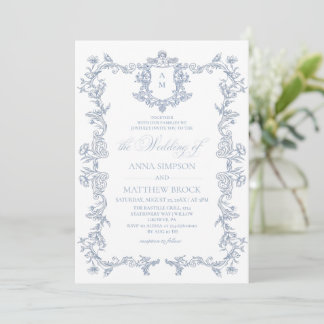 Invitation de mariage florale française bleu pouss