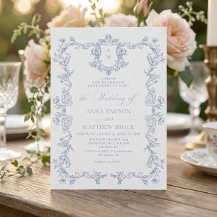 Invitation de mariage florale française bleu pouss