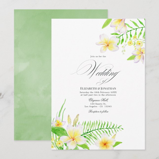Invitation de mariage florale frangipanier aquarel (Devant / Derrière)