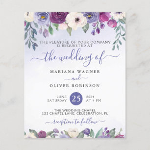 Invitation de mariage florale fuchsia périwinkle à