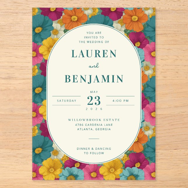 Invitation de mariage florale joyeuse (Recto)