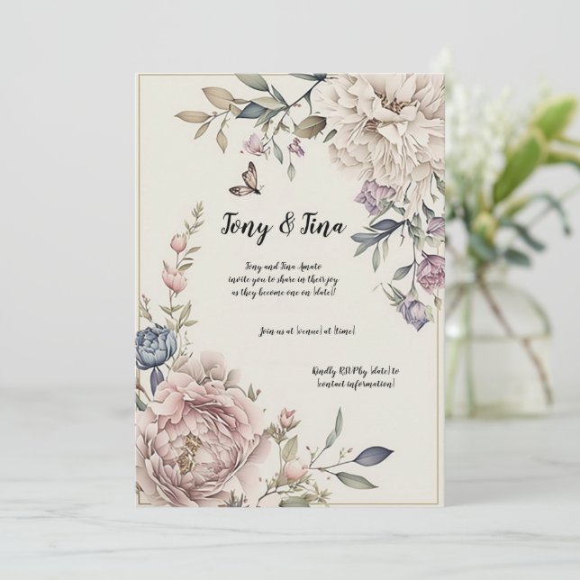 Invitation de mariage florale magnifique/Enregistr (Debout devant)