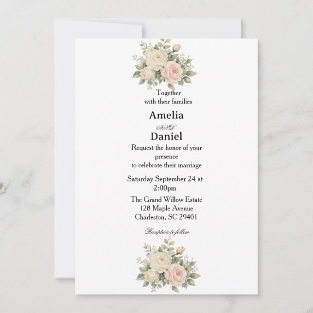 Invitation de mariage florale minimale simple (Devant)