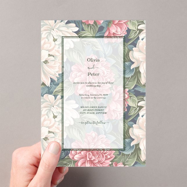 Invitation de mariage florale moderne transparente (In situ (ordinateur de poche))
