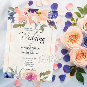 Invitation de mariage florale orange et bleue à bu