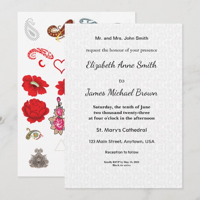 Invitation de mariage florale Paisley Élégante Rom (Devant / Derrière)