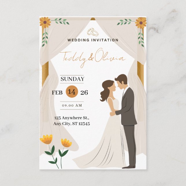 Invitation de mariage florale personnalisée - Élég (Devant)