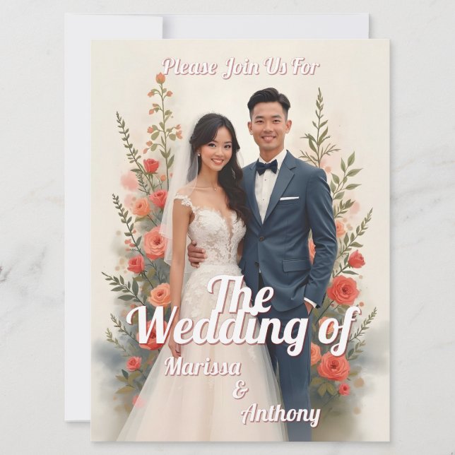 Invitation de mariage florale romantique de style  (Devant)