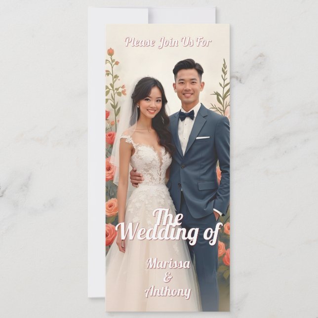 Invitation de mariage florale romantique style vin (Devant)