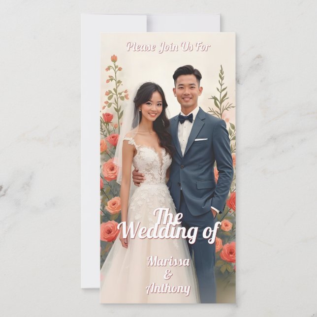 Invitation de mariage florale romantique style vin (Devant)