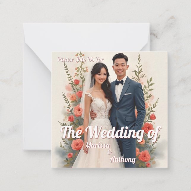 Invitation de mariage florale romantique style vin (Devant)