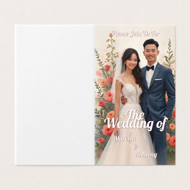 Invitation de mariage florale romantique style vin (Outside Unfolded)