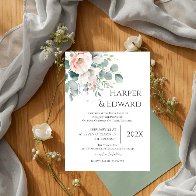 Invitation de mariage florale rose (Créateur téléchargé)