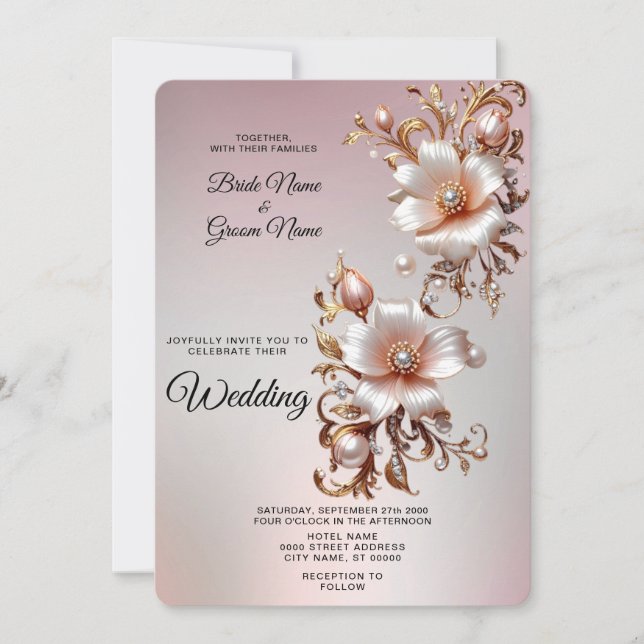 Invitation de mariage florale rose décorative (Devant)