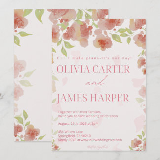Invitation de mariage florale rose – Élégant rusti