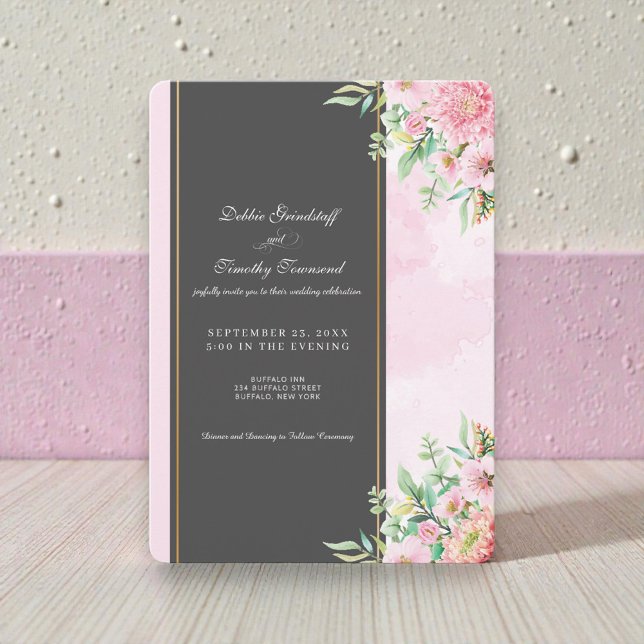 Invitation de mariage florale rose élégante  (Créateur téléchargé)
