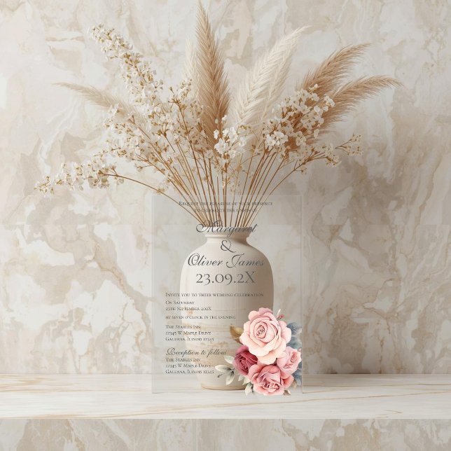 Invitation de mariage florale rose élégante en acr (Créateur téléchargé)