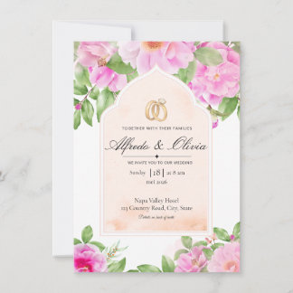 Invitation de mariage florale rose élégante en for