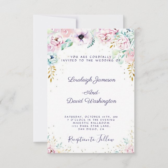 Invitation de mariage florale rose et violette jol (Devant)