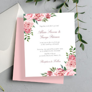 Invitation de mariage florale rose pastel à petit 
