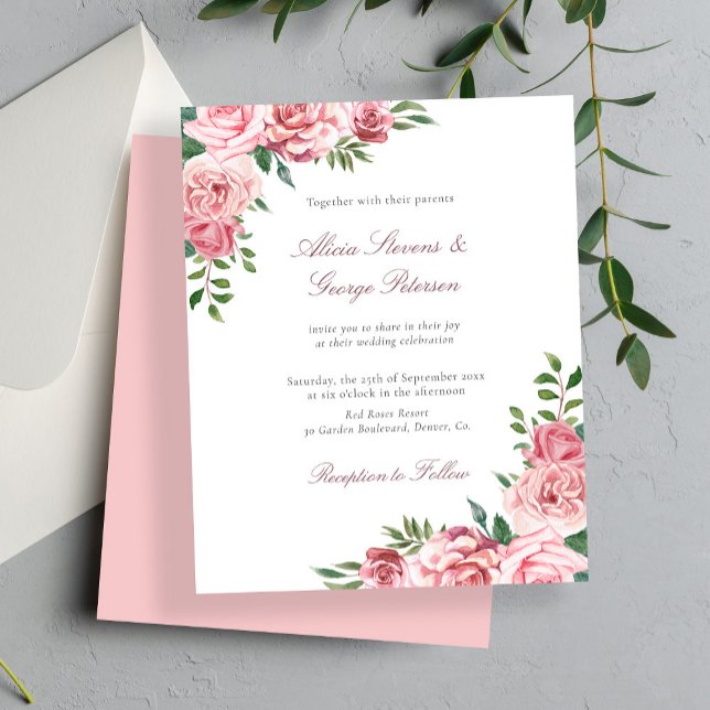 Invitation de mariage florale rose pastel à petit  (Créateur téléchargé)