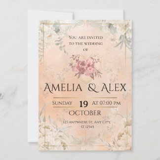 Invitation de mariage florale rose | Personnalisat