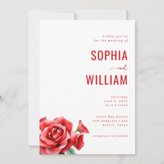 Invitation de mariage florale rouge élégante (Devant)