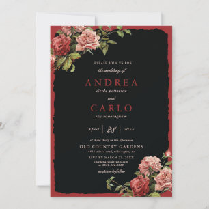 Invitation de mariage florale rouge et noire avec