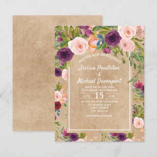 Invitation de mariage florale Rustique Kraft Bohèm
