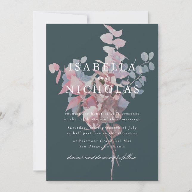 Invitation de mariage florale sarcelle profonde (Devant)